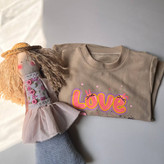 ست لباس راحتی کودک دخترانه نخ پنبه نسکافهای | تیشرت و شلوارک بچگانه اقتصادی طرح Love خرگوش لیاکیدز